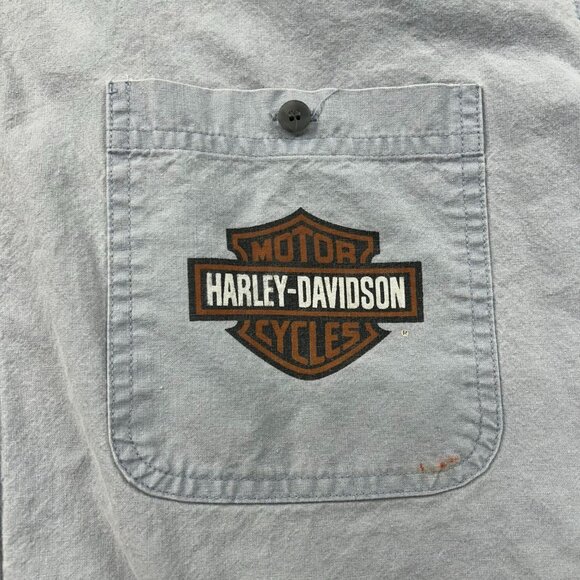 Vintage Harley Davidson Denim Shirt Mens XL Graphic Short Sleeve Button Up Eagle - Picture 4 of 11